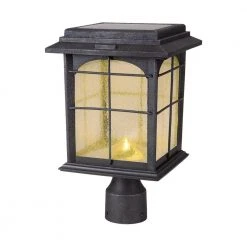 Hampton Bay Solar Outdoor Hand-Painted Sanded Iron Post Lantern with Seedy Glass Shade