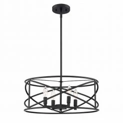 Hampton Bay Hastings 4-Light Satin Bronze Industrial Caged Drum Chandelier