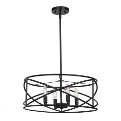 Hampton Bay Hastings 4-Light Satin Bronze Industrial Caged Drum Chandelier -Hampton Bay Shop satin bronze hampton bay chandeliers hb2591 34 66 1000