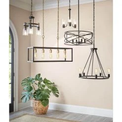 Hampton Bay Hastings 4-Light Satin Bronze Industrial Caged Drum Chandelier -Hampton Bay Shop satin bronze hampton bay chandeliers hb2591 34 d4 1000