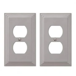 Hampton Bay Tiered 1 Gang Duplex Metal Wall Plate - Satin Nickel (2-Pack)