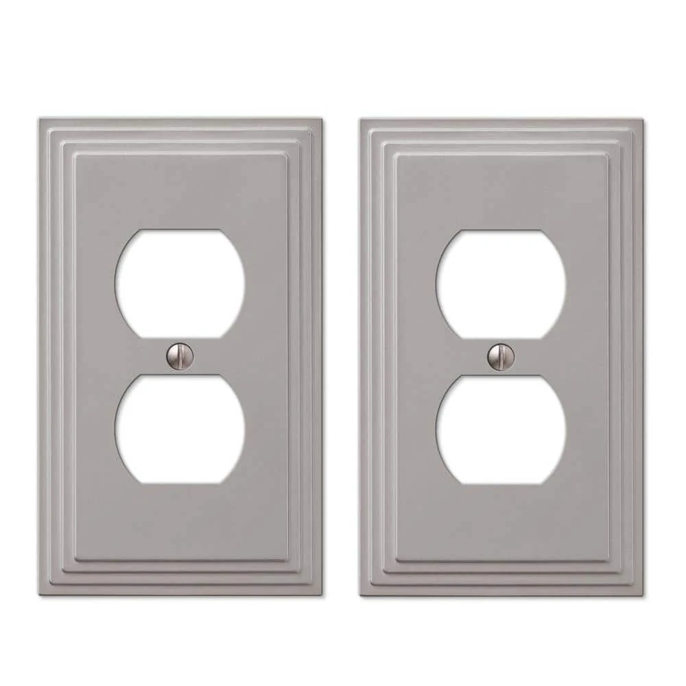 Hampton Bay Tiered 1 Gang Duplex Metal Wall Plate - Satin Nickel (2-Pack) 1 Hampton Bay Tiered 1 Gang Duplex Metal Wall Plate - Satin Nickel (2-Pack)