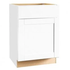 Hampton Bay Shaker Satin White Stock Assembled Base Kitchen Cabinet with Ball-Bearing Drawer Glides (24 in. x 34.5 in. x 24 in.)