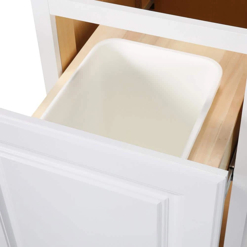 Hampton Bay Hampton Satin White Raised Panel Stock Assembled Pull Out Trash Can Base Kitchen Cabinet (18 in. x 34.5 in. x 24 in.) 15 Hampton Bay Hampton Satin White Raised Panel Stock Assembled Pull Out Trash Can Base Kitchen Cabinet (18 in. x 34.5 in. x 24 in.) - Image 15