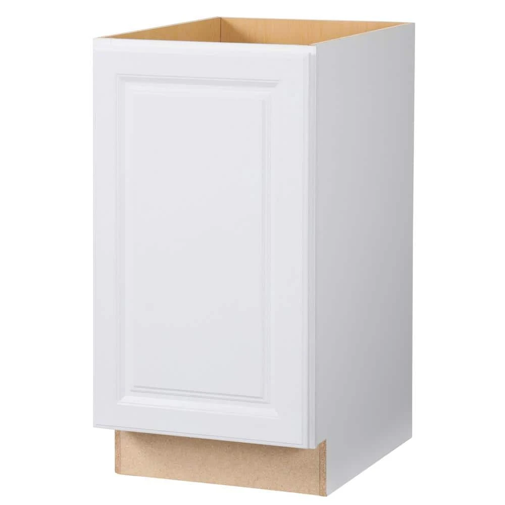 Hampton Bay Hampton Satin White Raised Panel Stock Assembled Pull Out Trash Can Base Kitchen Cabinet (18 in. x 34.5 in. x 24 in.) 1 Hampton Bay Hampton Satin White Raised Panel Stock Assembled Pull Out Trash Can Base Kitchen Cabinet (18 in. x 34.5 in. x 24 in.)