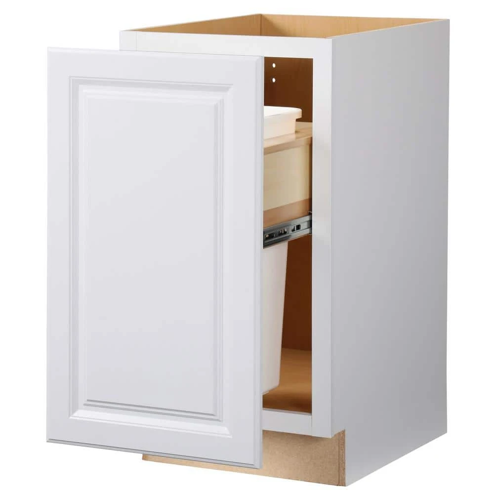 Hampton Bay Hampton Satin White Raised Panel Stock Assembled Pull Out Trash Can Base Kitchen Cabinet (18 in. x 34.5 in. x 24 in.) 13 Hampton Bay Hampton Satin White Raised Panel Stock Assembled Pull Out Trash Can Base Kitchen Cabinet (18 in. x 34.5 in. x 24 in.) - Image 13