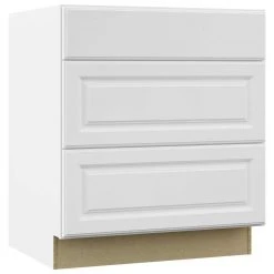 Hampton Bay Hampton Satin White Raised Panel Stock Assembled Pots and Pans Drawer Base Kitchen Cabinet (30 in. x 34.5 in. x 24 in.)