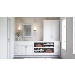 Hampton Bay Hampton Satin White Raised Panel Stock Assembled Pantry Kitchen Cabinet (18 in. x 84 in. x 24 in.) -Hampton Bay Shop satin white hampton bay assembled kitchen cabinets kp1884 sw 1d 1000