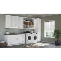 Hampton Bay Shaker Satin White Stock Assembled Sink Base Kitchen Cabinet (36 in. x 34.5 in. x 24 in.) -Hampton Bay Shop satin white hampton bay assembled kitchen cabinets ksb36 ssw c3 1000