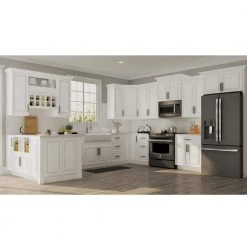 Hampton Bay Hampton Satin White Raised Panel Stock Assembled Sink Base Kitchen Cabinet (36 in. x 34.5 in. x 24 in.) -Hampton Bay Shop satin white hampton bay assembled kitchen cabinets ksb36 sw 76 1000