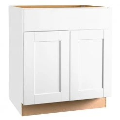 Hampton Bay Shaker Assembled 30 x 34.5 x 21 in. Bathroom Vanity Base Cabinet in Satin White