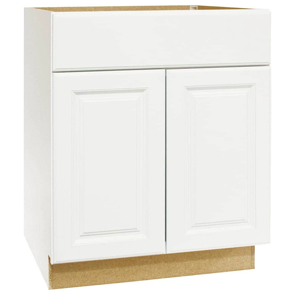 Hampton Bay Hampton Assembled 30 in. x 34.5 in. x 21 in. Bathroom Vanity Base Cabinet in Satin White 1 Hampton Bay Hampton Assembled 30 in. x 34.5 in. x 21 in. Bathroom Vanity Base Cabinet in Satin White