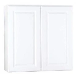 Hampton Bay Hampton Satin White Raised Panel Stock Assembled Wall Kitchen Cabinet (30 in. x 30 in. x 12 in.)