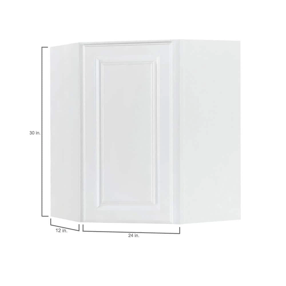 Hampton Bay Hampton Satin White Raised Panel Stock Assembled Diagonal Corner Wall Kitchen Cabinet (24 in. x 30 in. x 12 in.) 3 Hampton Bay Hampton Satin White Raised Panel Stock Assembled Diagonal Corner Wall Kitchen Cabinet (24 in. x 30 in. x 12 in.) - Image 3