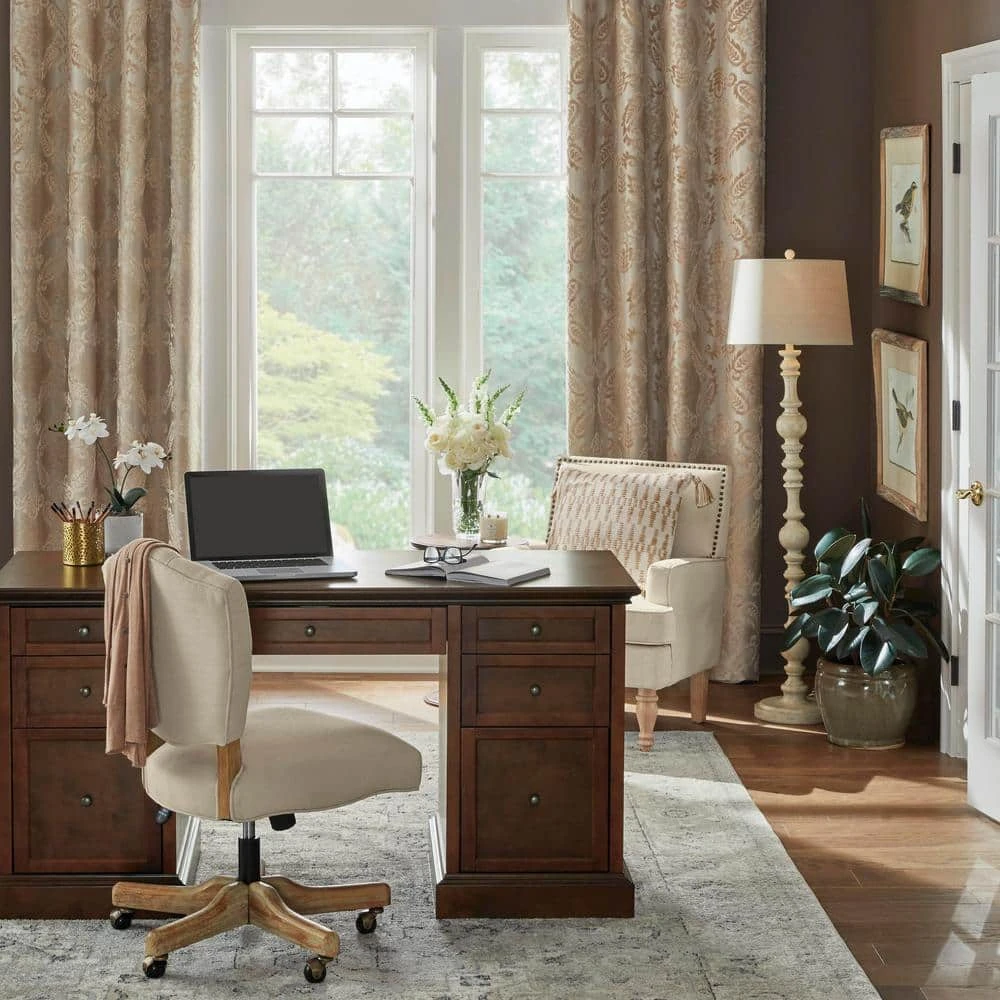 Hampton Bay Witherby 61 in. Shabby White Floor Lamp with Gray Lamp Shade 6 Hampton Bay Witherby 61 in. Shabby White Floor Lamp with Gray Lamp Shade - Image 6