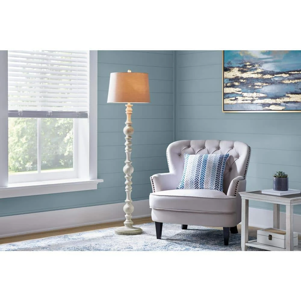 Hampton Bay Witherby 61 in. Shabby White Floor Lamp with Gray Lamp Shade 2 Hampton Bay Witherby 61 in. Shabby White Floor Lamp with Gray Lamp Shade - Image 2