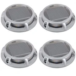 Hampton Bay Solar 15 Lumens Silver Integrated LED Path Light with Textured Lens (4-Pack); Weather/Rust Resistant