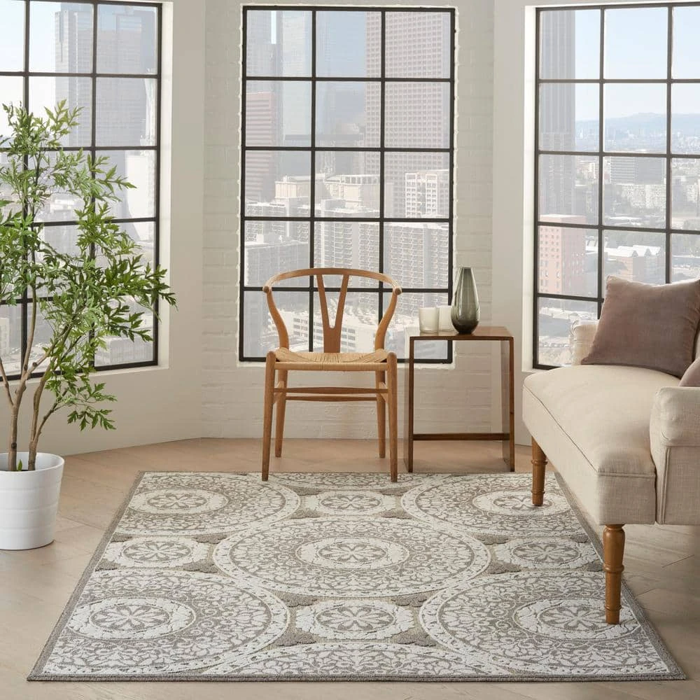 Hampton Bay Calobra Taupe 5 ft. x 7 ft. Geometric Modern Indoor/Outdoor Area Rug 2 Hampton Bay Calobra Taupe 5 ft. x 7 ft. Geometric Modern Indoor/Outdoor Area Rug - Image 2