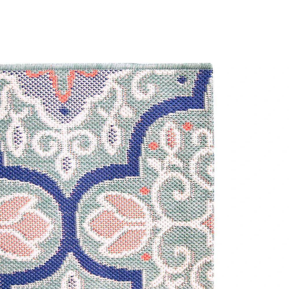 Hampton Bay Star Moroccan Teal/Coral 9 ft. x 12 ft. Floral Indoor/Outdoor Area Rug 5 Hampton Bay Star Moroccan Teal/Coral 9 ft. x 12 ft. Floral Indoor/Outdoor Area Rug - Image 5