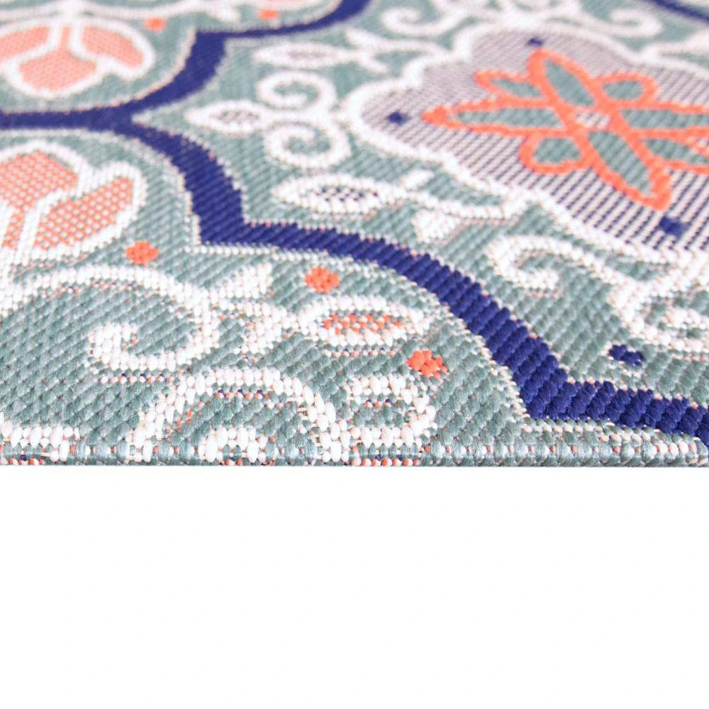 Hampton Bay Star Moroccan Teal/Coral 9 ft. x 12 ft. Floral Indoor/Outdoor Area Rug 3 Hampton Bay Star Moroccan Teal/Coral 9 ft. x 12 ft. Floral Indoor/Outdoor Area Rug - Image 3