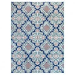 Hampton Bay Star Moroccan Teal/Coral 9 ft. x 12 ft. Floral Indoor/Outdoor Area Rug