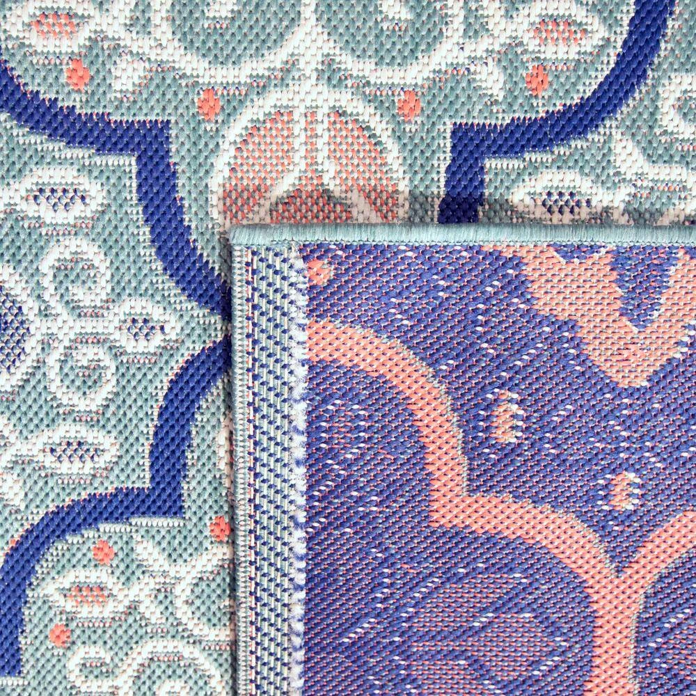 Hampton Bay Star Moroccan Teal/Coral 9 ft. x 12 ft. Floral Indoor/Outdoor Area Rug 6 Hampton Bay Star Moroccan Teal/Coral 9 ft. x 12 ft. Floral Indoor/Outdoor Area Rug - Image 6