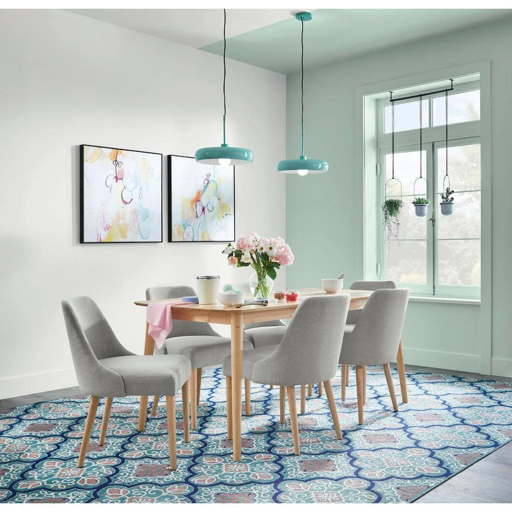 Hampton Bay Star Moroccan Teal/Coral 9 ft. x 12 ft. Floral Indoor/Outdoor Area Rug 7 Hampton Bay Star Moroccan Teal/Coral 9 ft. x 12 ft. Floral Indoor/Outdoor Area Rug - Image 7