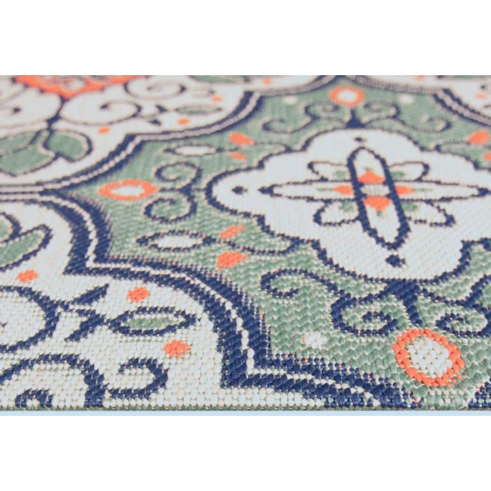 Hampton Bay Star Moroccan 8 ft. x 10 ft. Teal/White Indoor/Outdoor Area Rug 3 Hampton Bay Star Moroccan 8 ft. x 10 ft. Teal/White Indoor/Outdoor Area Rug - Image 3