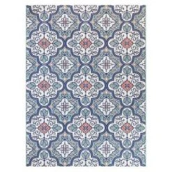 Hampton Bay Star Moroccan 8 ft. x 10 ft. Teal/White Indoor/Outdoor Area Rug