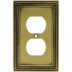 Hampton Bay Beaded Decorative Single Duplex Outlet Cover, Tumbled Antique Brass