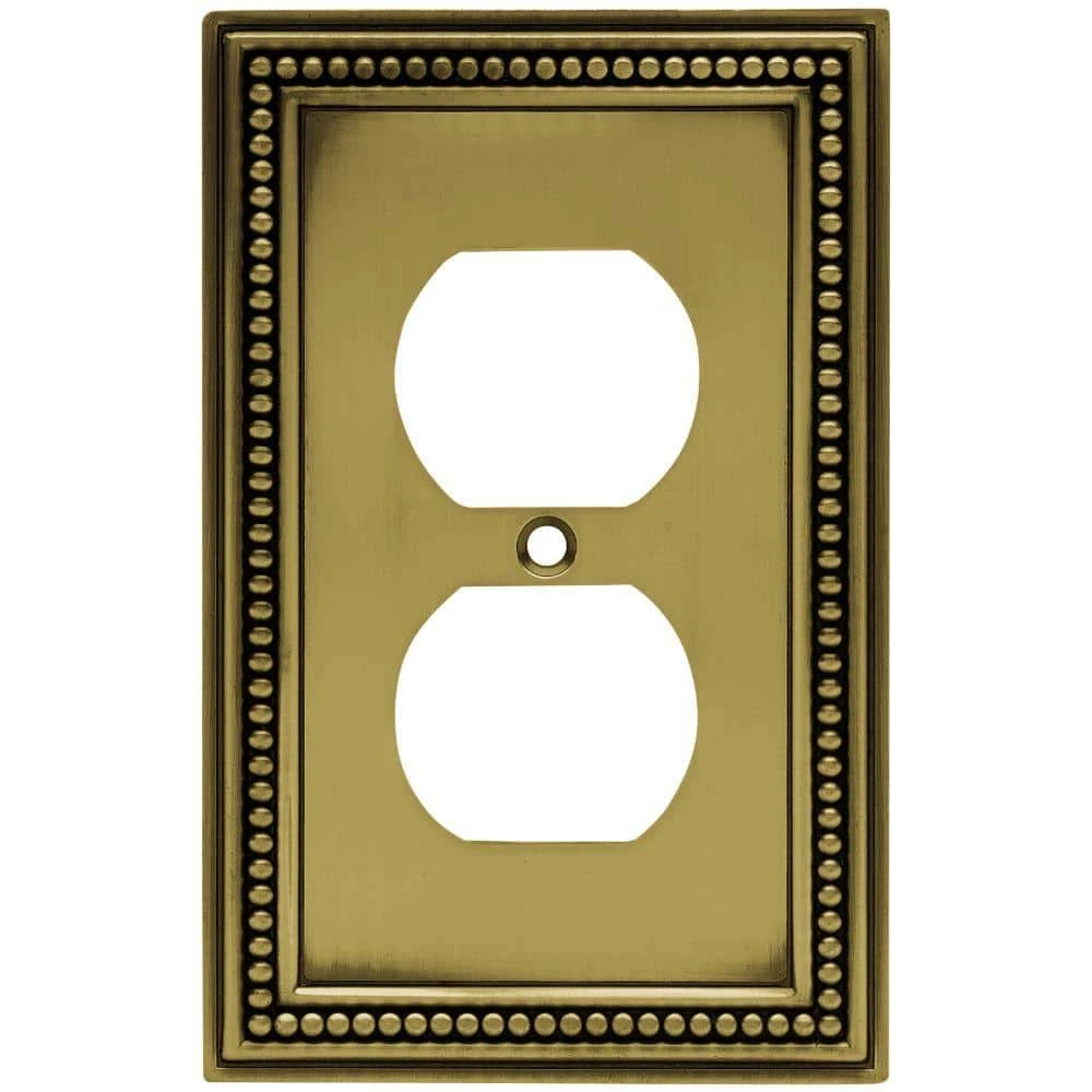 Hampton Bay Beaded Decorative Single Duplex Outlet Cover, Tumbled Antique Brass 1 Hampton Bay Beaded Decorative Single Duplex Outlet Cover, Tumbled Antique Brass