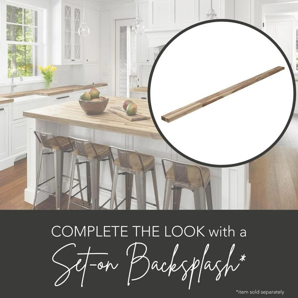 Hampton Bay 6 ft. L x 39 in. D Unfinished Acacia Solid Wood Butcher Block Island Countertop With Square Edge 9 Hampton Bay 6 ft. L x 39 in. D Unfinished Acacia Solid Wood Butcher Block Island Countertop With Square Edge - Image 9