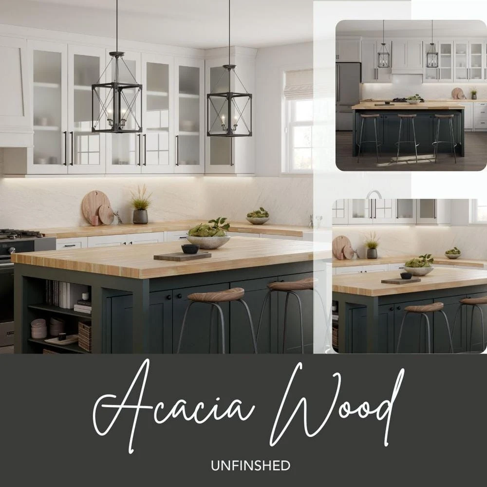 Hampton Bay 6 ft. L x 39 in. D Unfinished Acacia Solid Wood Butcher Block Island Countertop With Square Edge 3 Hampton Bay 6 ft. L x 39 in. D Unfinished Acacia Solid Wood Butcher Block Island Countertop With Square Edge - Image 3