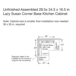 Hampton Bay Hampton Unfinished Recessed Panel Assembled Lazy Susan Corner Base Kitchen Cabinet (28.5 in x 34.5 in x 16.5 in) -Hampton Bay Shop unfinished hampton bay assembled kitchen cabinets kblsn36 uf c3 1000