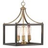 Hampton Bay Boswell Quarter 14 in. 3-Light Vintage Brass Farmhouse Square Chandelier with Painted Black Distressed Wood Accents