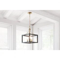 Hampton Bay Boswell Quarter 14 in. 3-Light Vintage Brass Farmhouse Square Chandelier with Painted Black Distressed Wood Accents -Hampton Bay Shop vintage brass hampton bay chandeliers 7948hdcvbdi c3 1000
