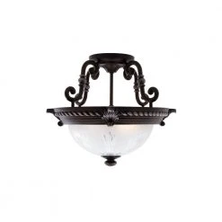 Hampton Bay Bercello Estates 15 in. 2-Light Volterra Bronze Semi-Flush Mount with Etched Glass Shade