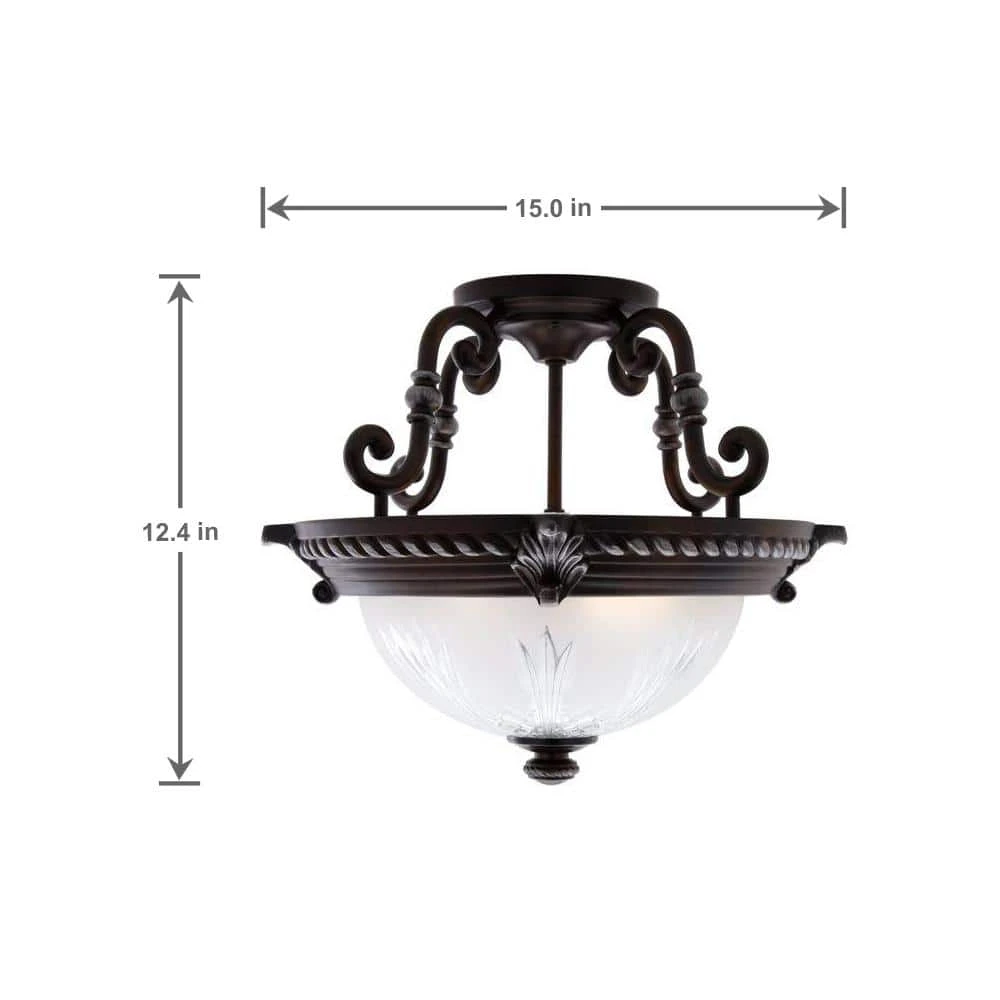 Hampton Bay Bercello Estates 15 in. 2-Light Volterra Bronze Semi-Flush Mount with Etched Glass Shade 11 Hampton Bay Bercello Estates 15 in. 2-Light Volterra Bronze Semi-Flush Mount with Etched Glass Shade - Image 11