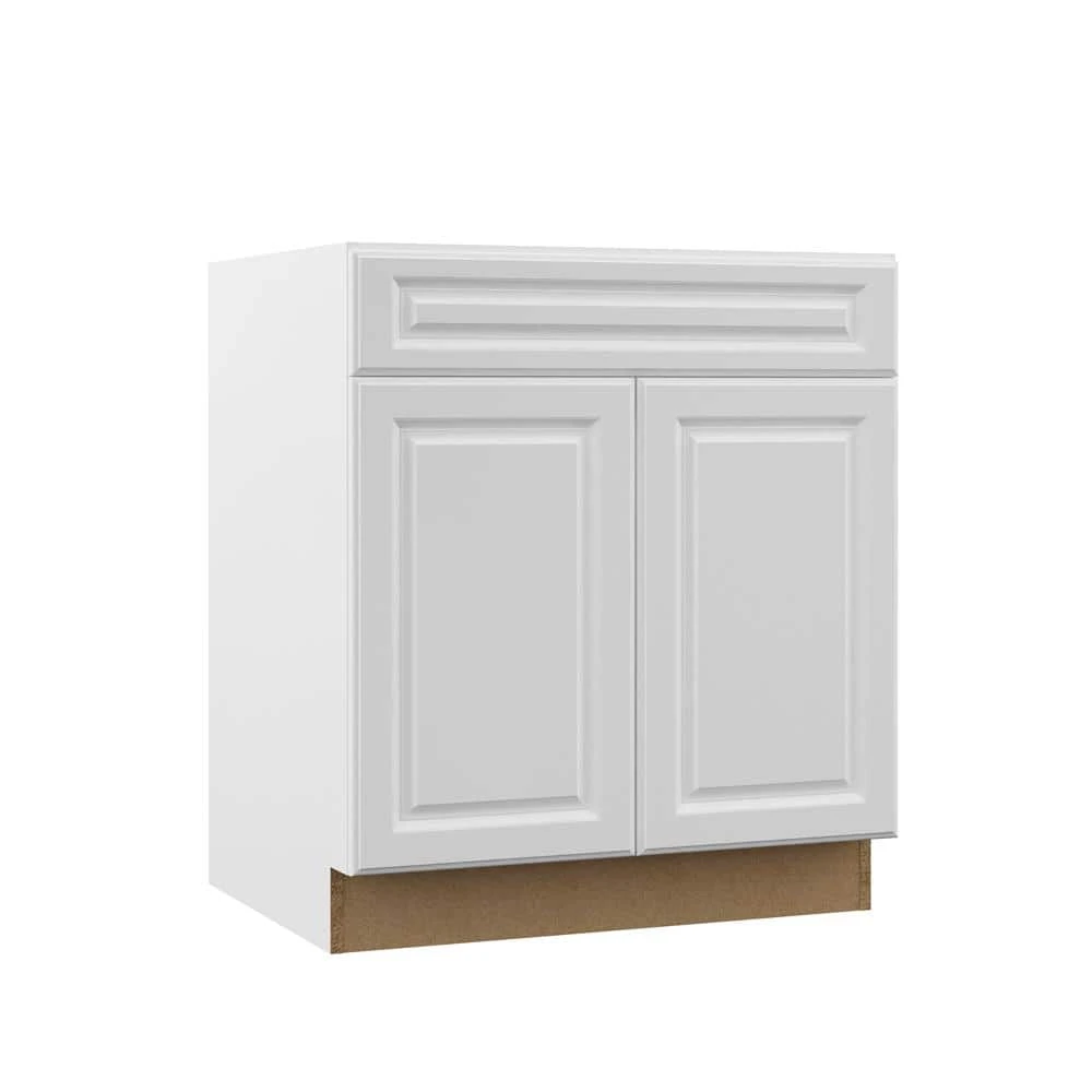 Hampton Bay Designer Series Elgin Assembled 30x34.5x23.75 in. Sink Base Kitchen Cabinet in White 1 Hampton Bay Designer Series Elgin Assembled 30x34.5x23.75 in. Sink Base Kitchen Cabinet in White