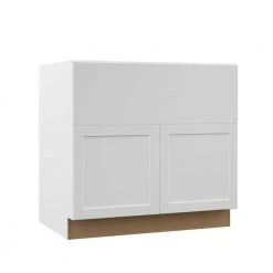 Hampton Bay Designer Series Melvern Assembled 36x34.5x23.75 in. Farmhouse Apron-Front Sink Base Kitchen Cabinet in White