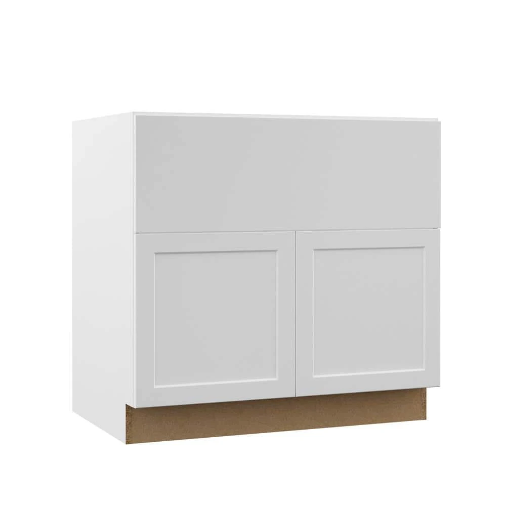 Hampton Bay Designer Series Melvern Assembled 36x34.5x23.75 in. Farmhouse Apron-Front Sink Base Kitchen Cabinet in White 1 Hampton Bay Designer Series Melvern Assembled 36x34.5x23.75 in. Farmhouse Apron-Front Sink Base Kitchen Cabinet in White