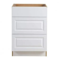 Hampton Bay Benton Assembled 24x34.5x24.5 in. Base Cabinet with 3-Soft Close Drawers in White