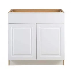 Hampton Bay Benton Assembled 36x34.5x24.5 in. Base Cabinet with Soft Close Full Extension Drawer in White