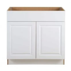 Hampton Bay Benton Assembled 36x34.5x24 in. Sink Base Cabinet with False Drawer Front in White