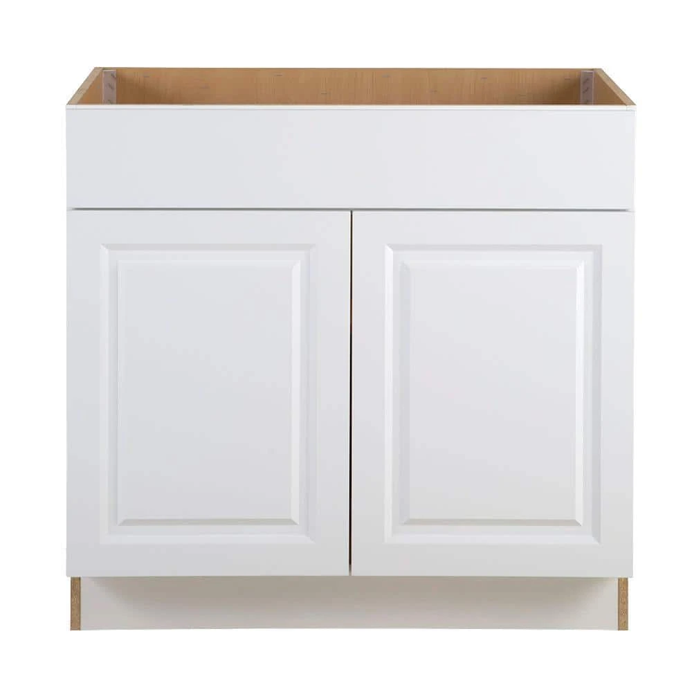 Hampton Bay Benton Assembled 36x34.5x24 in. Sink Base Cabinet with False Drawer Front in White 1 Hampton Bay Benton Assembled 36x34.5x24 in. Sink Base Cabinet with False Drawer Front in White
