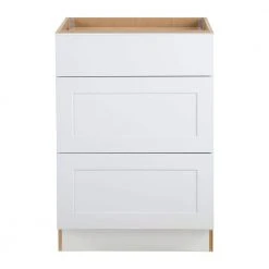 Hampton Bay Cambridge White Plywood Shaker Stock Assembled Base Cabinet with 3 Soft Close Drawers (24 in. x 34.5 in. x 24.5 in.)