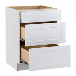 Hampton Bay Cambridge White Plywood Shaker Stock Assembled Base Cabinet with 3 Soft Close Drawers (24 in. x 34.5 in. x 24.5 in.) -Hampton Bay Shop white hampton bay assembled kitchen cabinets cm2435d wh 77 1000