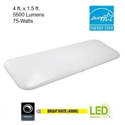 Hampton Bay 49 in. x 18 in. Rectangular Light Fixture LED Flush Mount High Output 5500 Lumens Smooth Acrylic Lens Kitchen Lighting -Hampton Bay Shop white hampton bay flush mount lights 54645141 40 1000