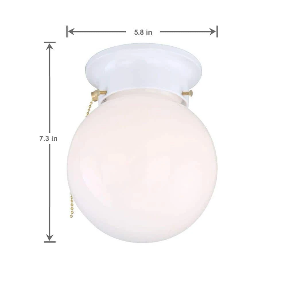 Hampton Bay 6 in. 1-Light White Globe LT Flush Mount with Pull Switch 5 Hampton Bay 6 in. 1-Light White Globe LT Flush Mount with Pull Switch - Image 5