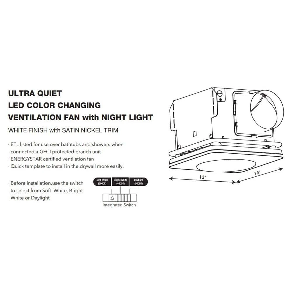 Hampton Bay 160 CFM Ceiling Mount Room Side Installation Bathroom Exhaust Fan with Adjustable LED Lighting and Night Light 5 Hampton Bay 160 CFM Ceiling Mount Room Side Installation Bathroom Exhaust Fan with Adjustable LED Lighting and Night Light - Image 5